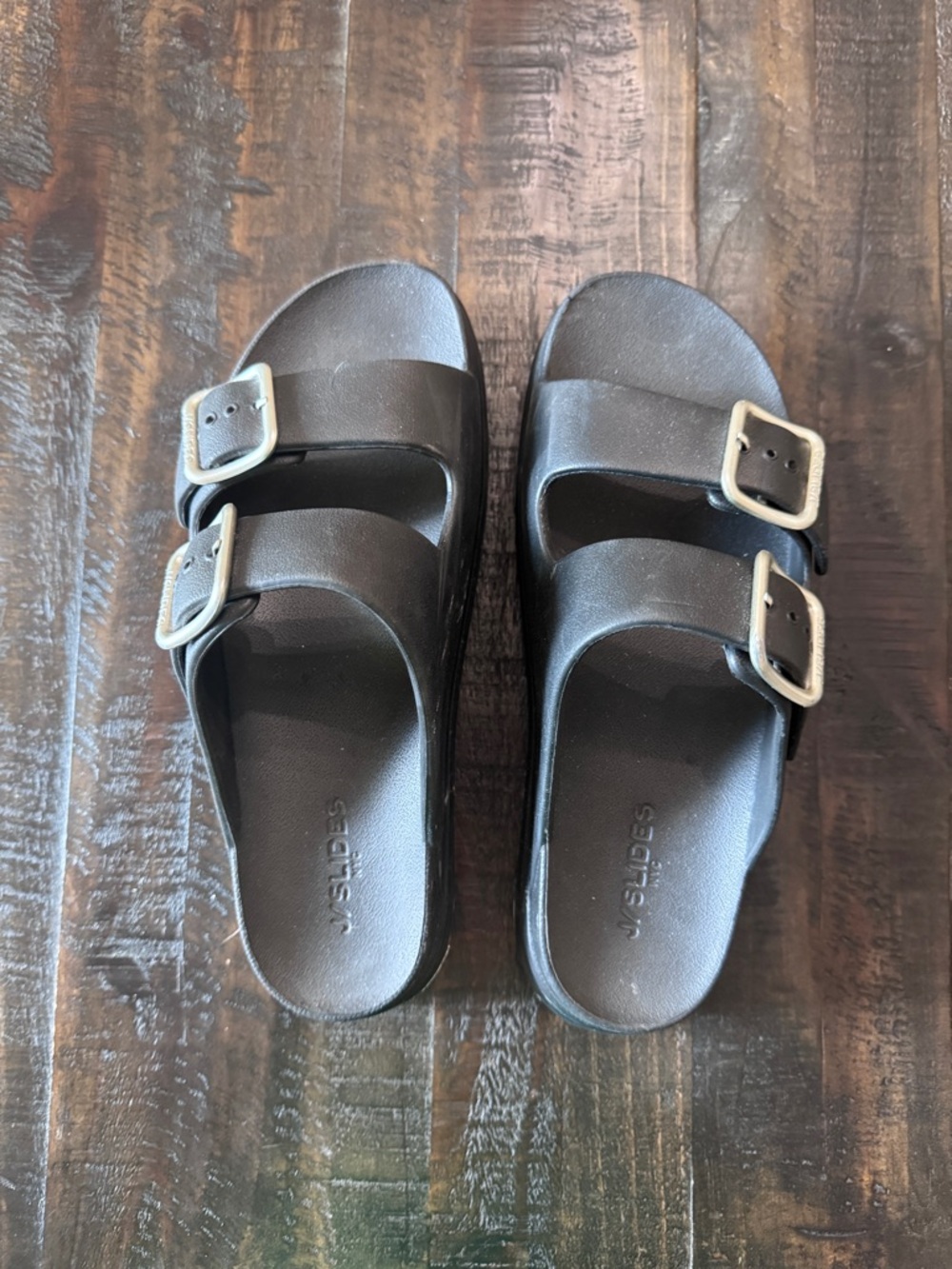 J/Slides Double Buckle Platform Slide Sandals